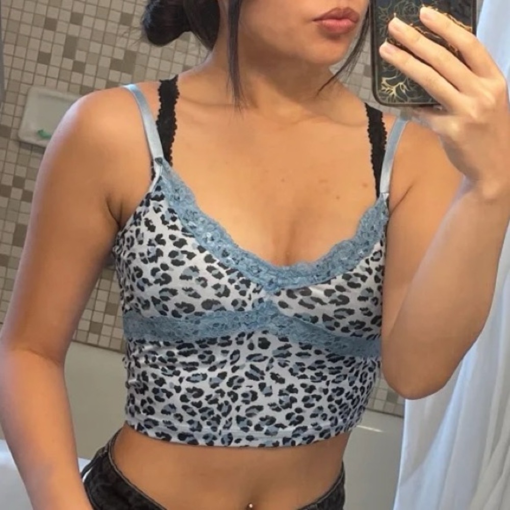 Leopard Print Lace Trim Cami Top